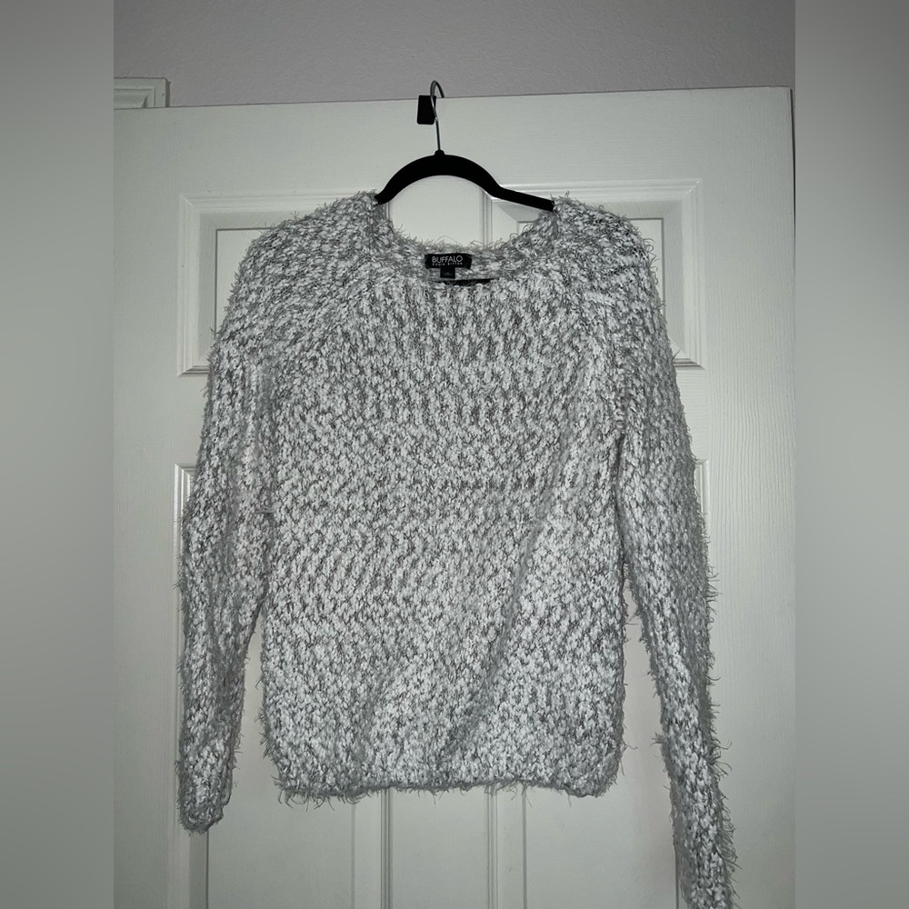 Buffalo David Bitton White Fuzzy Crewneck Sweater